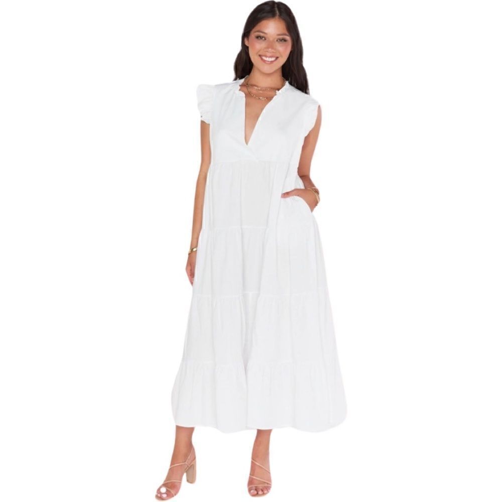 Show Me Your Mumu Mia James Tiered Midi Dress in White Poplin. Size X Small. NWT